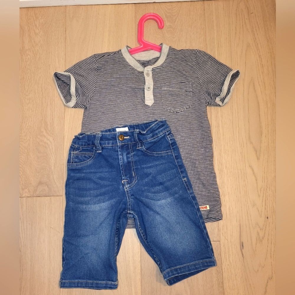 Hudson boys Matching set Striped t-shirt & denim shorts US 7